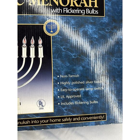 Silver Chrome Electric Lighted Menorah Flickering Bulbs Jacob Rosenthal 13" - Picture 3 of 8